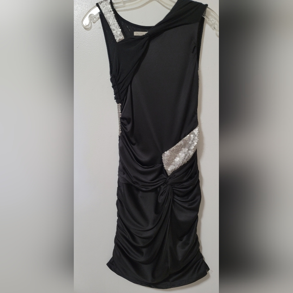 New RACHEL Rachel Roy Black Silver Sequin Ruched Sleeveless Bodycon Dress Size 0
